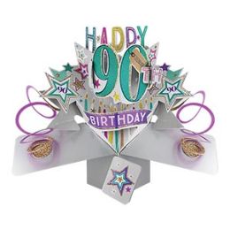 12 Wholesale Happy 90th Birthday Pop Up Card -Stars