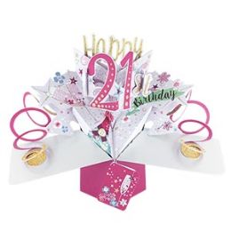 12 Wholesale Happy 21 Birthday Pop Up Card -Bubbly