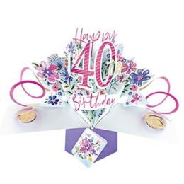 12 Pieces Happy 40th Birthday Pop Up Card -Flowers - Balloons & Balloon Holder