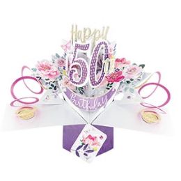 12 Wholesale Happy 50th Birthday Pop Up Card -Flowers