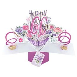 12 Wholesale Happy 60th Birthday Pop Up Card -Flowers