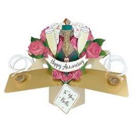 12 Wholesale Happy Anniversary Pop Up Card -Champagne
