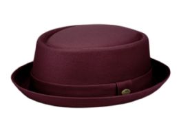 12 Pieces Pork Pie Cotton Fedora Hat In Burgundy - Fedoras, Driver Caps & Visor