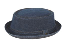 12 Wholesale Pork Pie Cotton Fedora Hat In Denim Blue