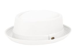 12 Wholesale Pork Pie Cotton Fedora Hat In White