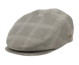 12 Pieces Slim Fit Six Panel Check Ivy Caps In Gray - Fedoras, Driver Caps & Visor
