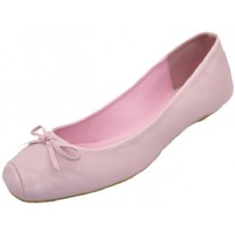 36 Wholesale Women's Square Toe Ballet Flat Shoe Pink Color