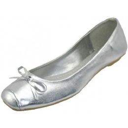 36 Wholesale Women's Square Toe Ballet Flat Shoe Silver Color
