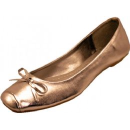 36 Wholesale Women's Square Toe Ballet Flat Shoe Bronze Color