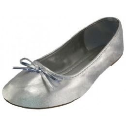 18 Wholesale Women's Comfort Soft Pu Upper Ballet Flat Shoes In Metallic Silver