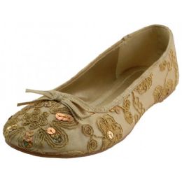 18 Wholesale Women's Sequin Ballet Flat Shoes In Gold