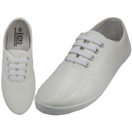 24 Wholesale Women's Casual Soft Action Leather Upper Casual Shoes White Color