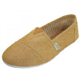 36 Wholesale Women's Most Comfortable Slip On Casual Canvas Shoe In Gold
