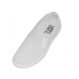 24 Wholesale Women's Slip On Twin Gore Casual Cotton Upper Canvas Shoes In White