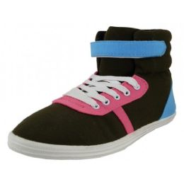 24 Wholesale Women's High Top Canvas LacE-Up Sneakers