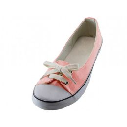 24 Wholesale Women's Lace Up Canvas Shoe Pink Color