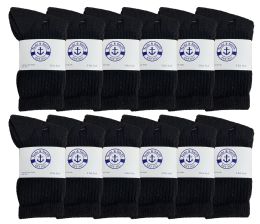 48 Wholesale Yacht & Smith Kids Cotton Terry Cushioned Crew Socks Black Size 6-8 Bulk Pack