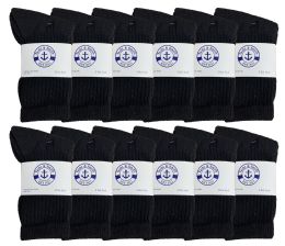 120 Wholesale Yacht & Smith Kids Cotton Terry Cushioned Crew Socks Black Size 6-8 Bulk Pack