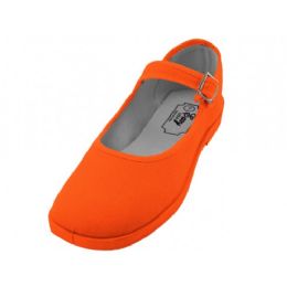36 Wholesale Women's Cotton Upper Mary Janes Shoe Orange Color