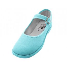 36 Wholesale Women's Cotton Upper Mary Janes Shoe Light Blue Color