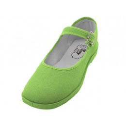 36 Wholesale Women's Cotton Upper Mary Janes Shoe Light Green Color