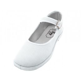 36 Wholesale Women's Cotton Upper Mary Janes Shoe White Color