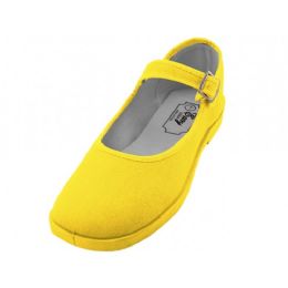 36 Wholesale Women's Cotton Upper Mary Janes Shoe Yellow Color
