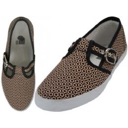 24 Wholesale Women's Solid T-Strap Canvas Shoes Micro Printed