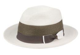 12 Wholesale Richman Brothers Two Tone Polybraid Fedora With Grosgrain Band In White/gray
