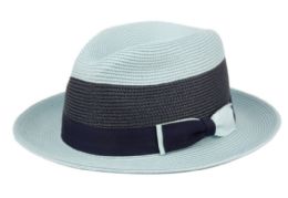 12 Bulk Richman Brothers Two Tone Polybraid Fedora With Grosgrain Band In Sky Blue/navy