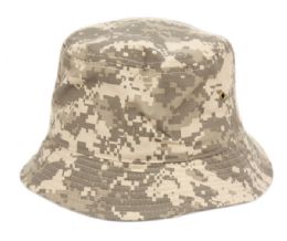12 Pieces Plain Cotton Bucket Hats In Digital Green Camo - Bucket Hats