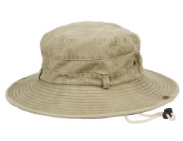 12 Pieces Washed Cotton Outdoor Bucket Hats With Chin Cord Strap Color Assorted - Bucket Hats