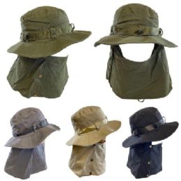 24 Wholesale Cotton Soft Boonie Hat With SnaP-Up Neck And Face Cover [solid]