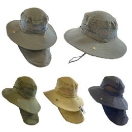 36 Pieces Cotton Vented Boonie Hat With SnaP-On Neck Flap [solid] - Sun Hats