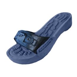 18 Wholesale Women's Slide Sandal With Buckle Navy Color