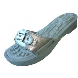 18 Wholesale Women's Slide Sandal With Buckle Pewter Color