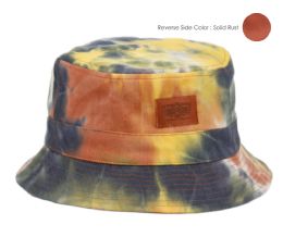 12 Pieces Tie Dye Cotton Reversible Bucket Hats In Mix Rust  - Bucket Hats