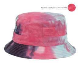 12 Pieces Tie Dye Cotton Reversible Bucket Hats In Mix Hot Pink - Bucket Hats