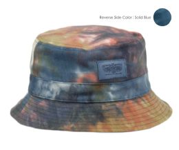 12 Pieces Tie Dye Cotton Reversible Bucket Hats In Mix Blue - Bucket Hats