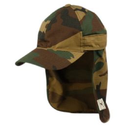12 Bulk Sun Protection Cotton Ripstop Fishing Cap With Removable Neck Flap In Camo Green