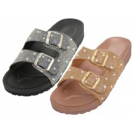 18 Wholesale Women's Double Buckle With Rhinestone Upper Sandals