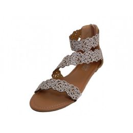 18 Wholesale Women's Soft Floral Design Upper With Ankle Strip Sandals Beige Color