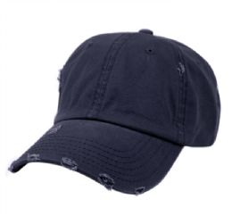12 Pieces Distressed Washed Cotton Baseball Cap In Navy - Baseball Caps & Snap Backs