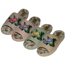 48 Pairs Women's Women's Cloth Open Toes Flower Embroidery Upper House Slippers - Women's Slippers