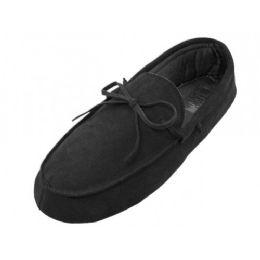 24 Units of Men's Leather Upper Moccasin Insulated House Slippers - Men's Slippers