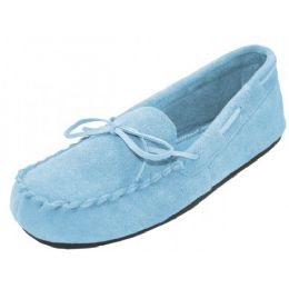 24 Wholesale Womens Leather Moccasins In Light Blue Color