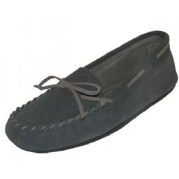 24 Pairs Wholesale Women's Grey Leather Moccasins - Women's Slippers