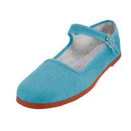 36 Wholesale Women's Canvas Classic Mary Janes In Light Blue Color