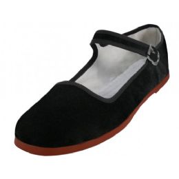 36 Wholesale Women's Velvet Upper Classic Mary Jane Shoes In Black Color