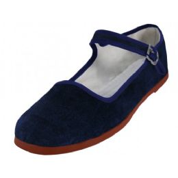 36 of Women's Velvet Upper Classic Mary Jane Shoes In Navy Color